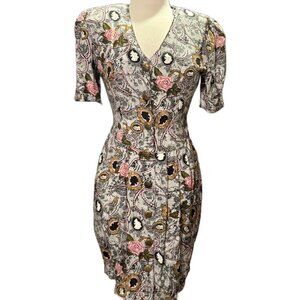 La Belle MSRP $187 V-Neck Floral Embroidered Dress Removable Shoulder Pads Small